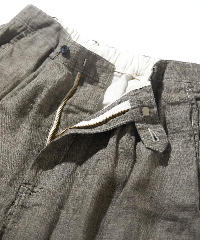 法式亞麻粗花呢一褶長褲