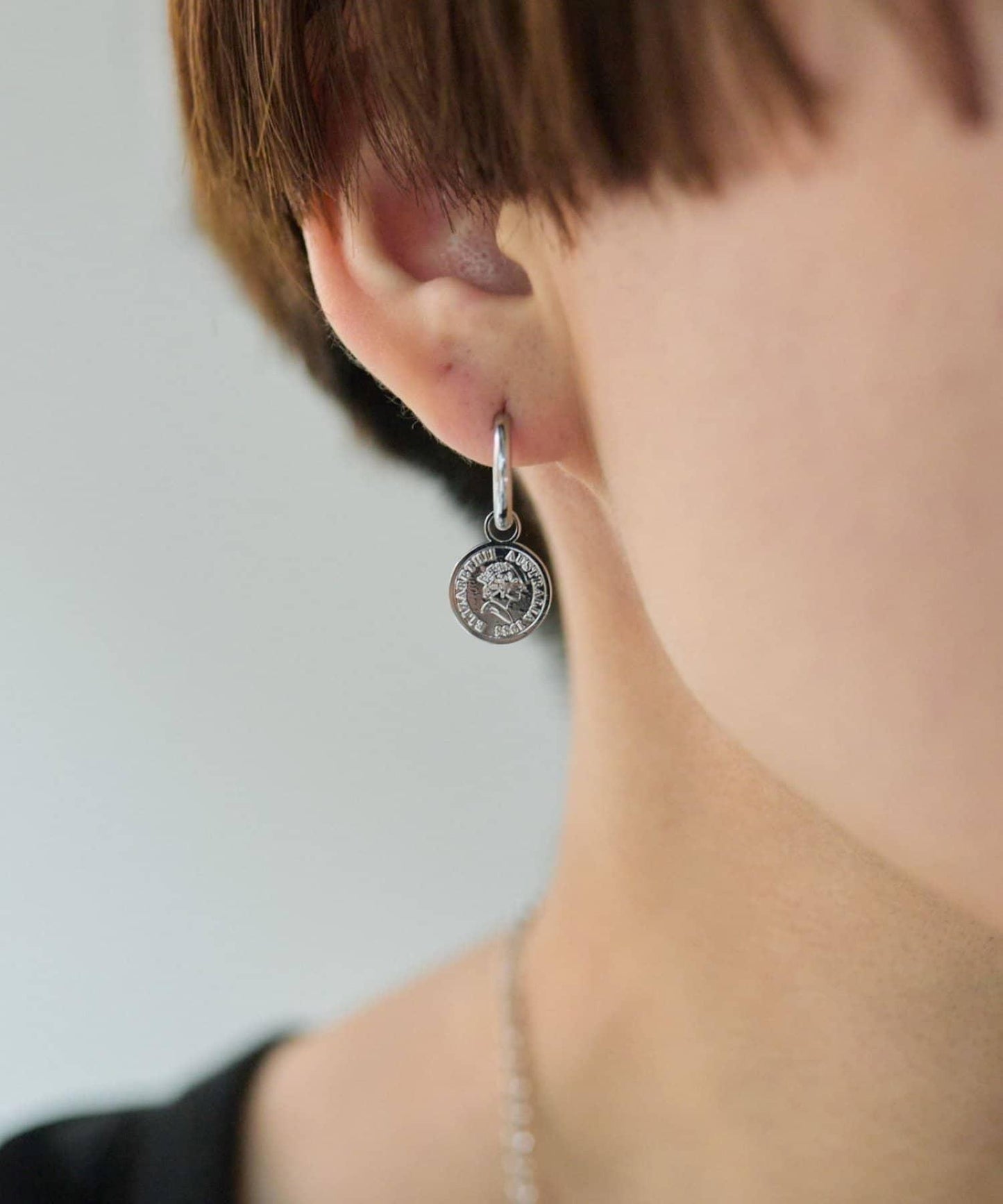 金屬過敏適用/不鏽鋼 圓幣吊墜圈形耳環