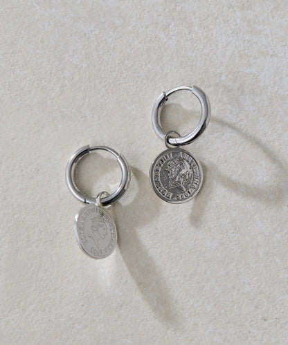 金屬過敏適用/不鏽鋼 圓幣吊墜圈形耳環