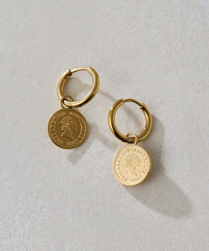 金屬過敏適用/不鏽鋼 圓幣吊墜圈形耳環