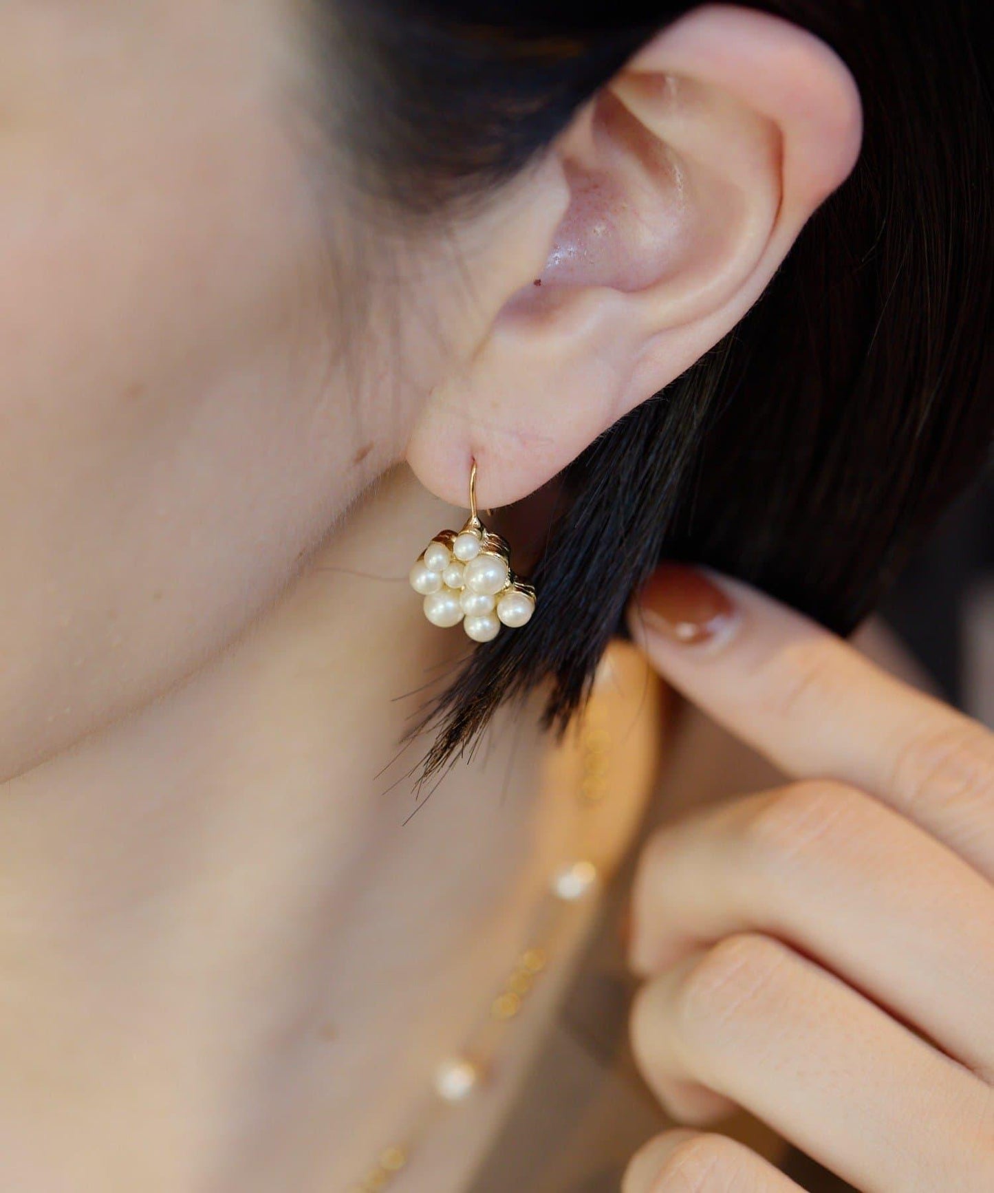 珍珠顆粒耳鉤耳環