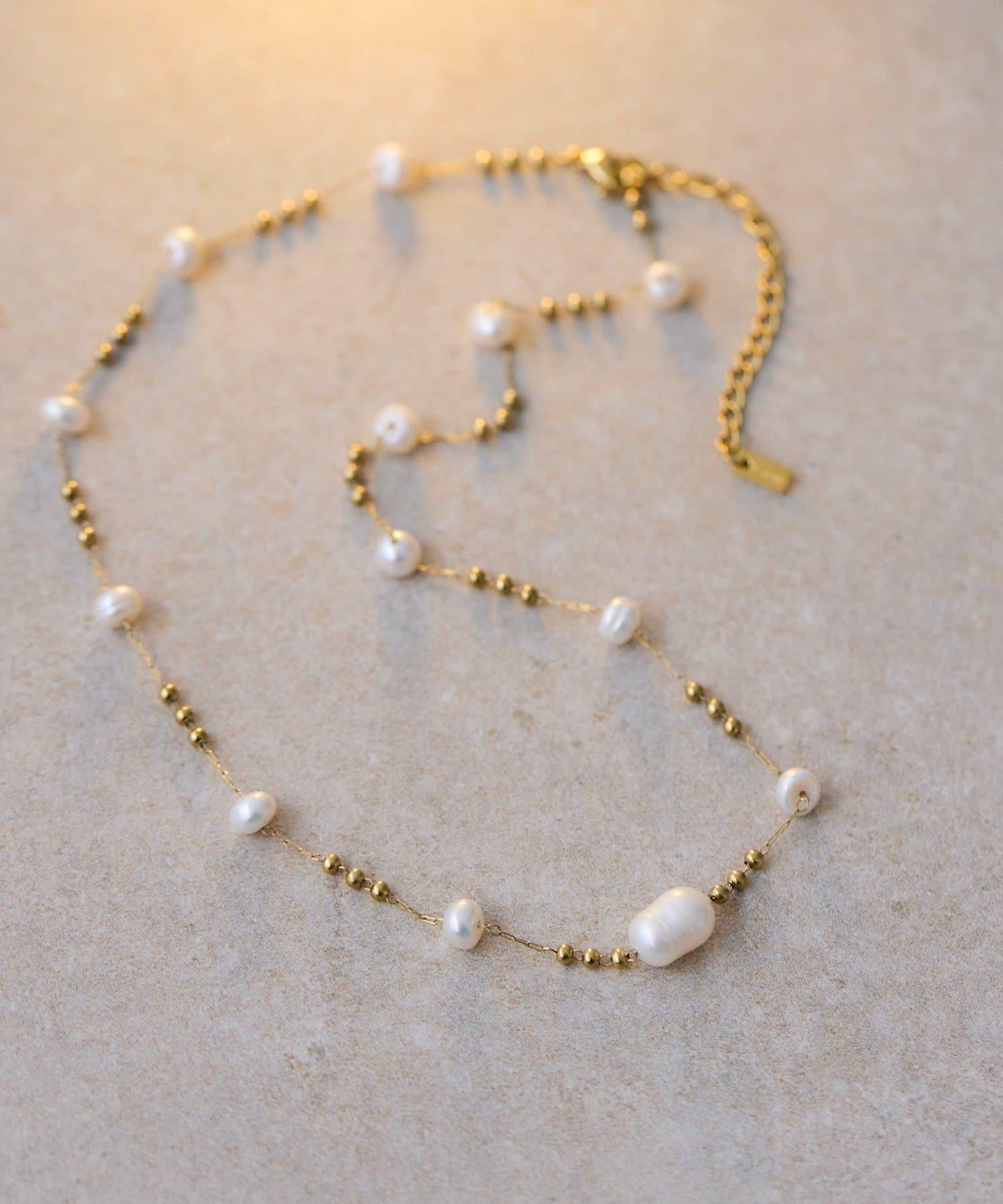 金屬過敏適用/不鏽鋼設計珍珠鏈條項鍊