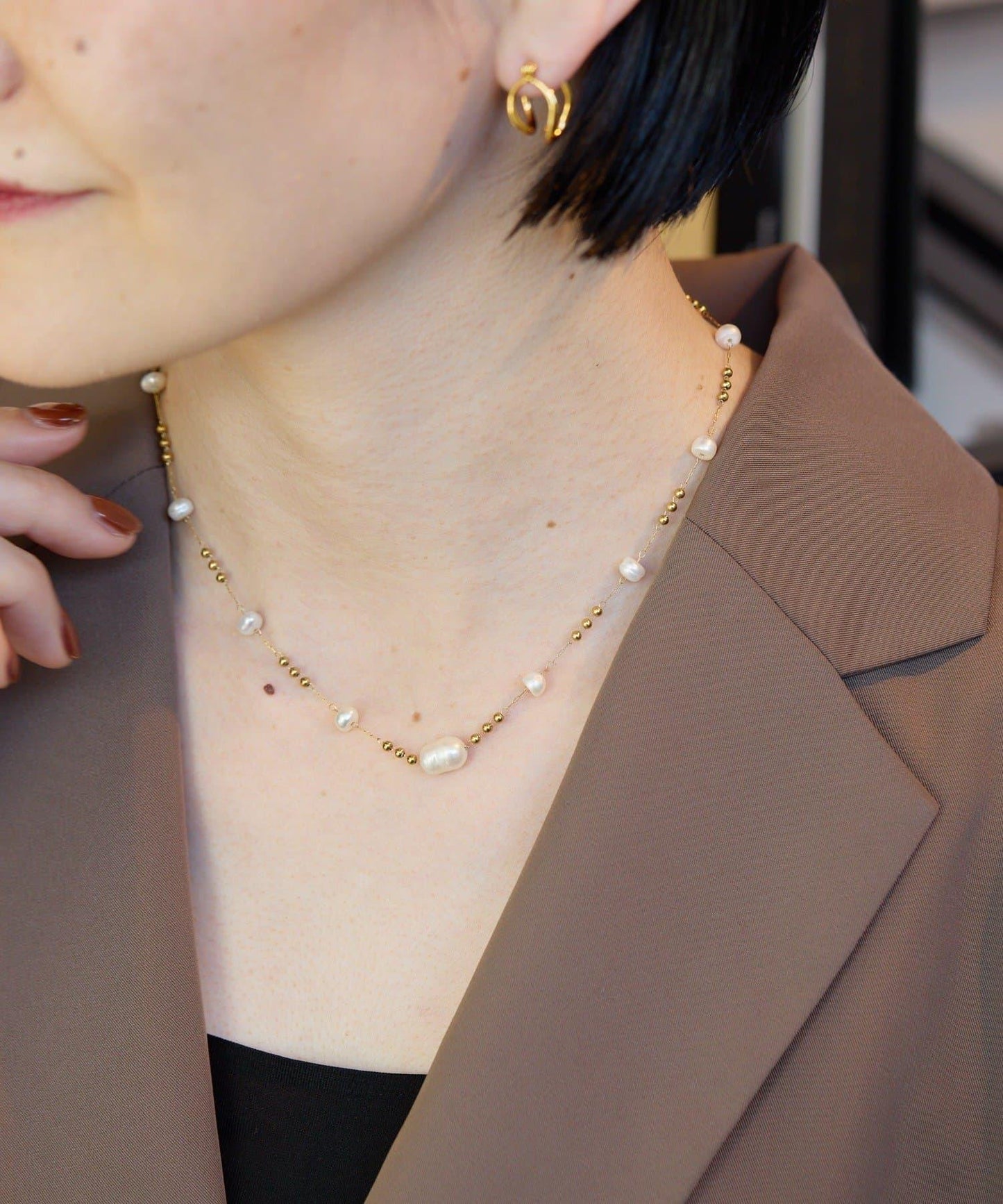 金屬過敏適用/不鏽鋼設計珍珠鏈條項鍊