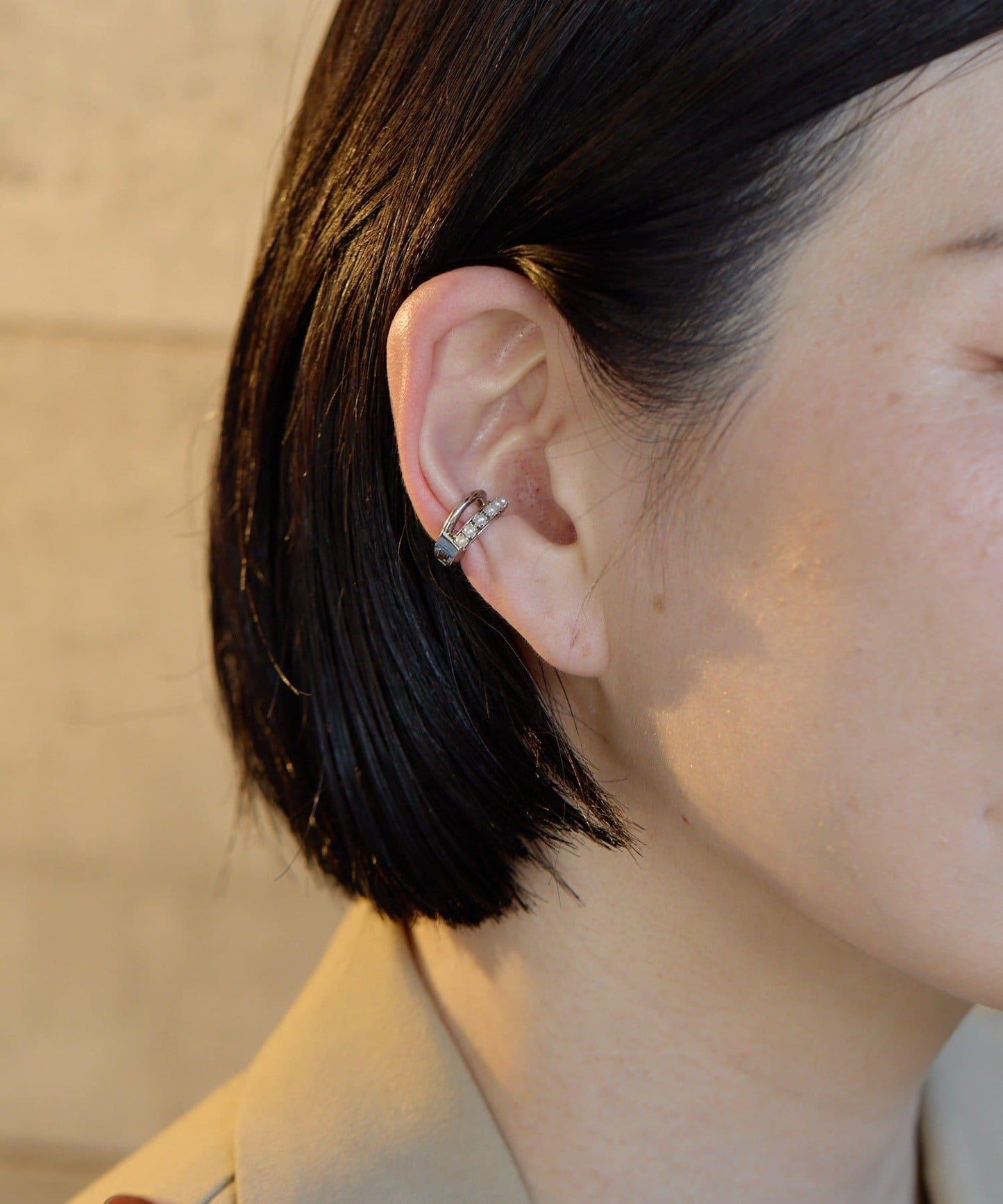 珍珠雙層線條耳夾/耳骨夾