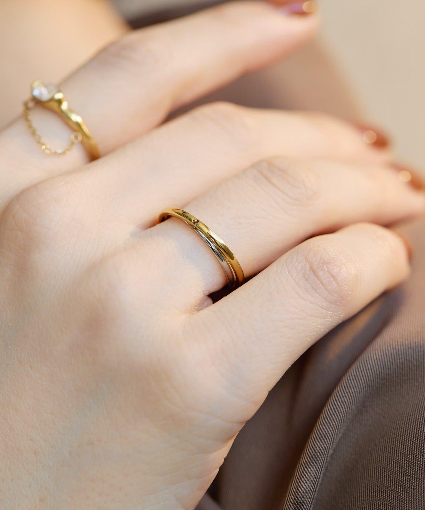 金屬過敏適用/不鏽鋼雙色可動戒指