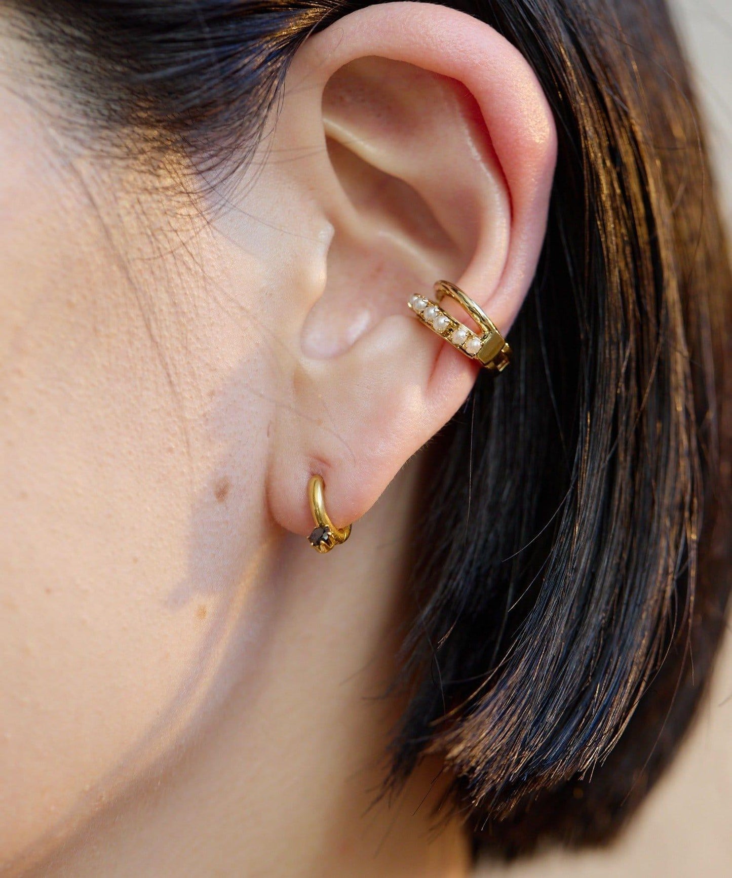 珍珠雙層線條耳夾/耳骨夾