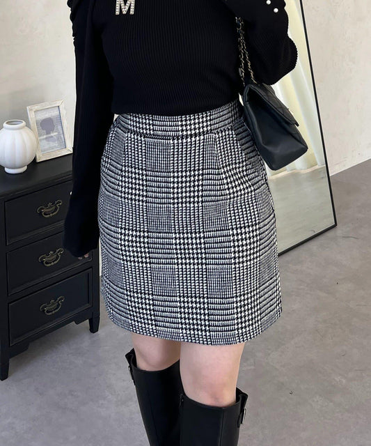 格紋A字迷你裙