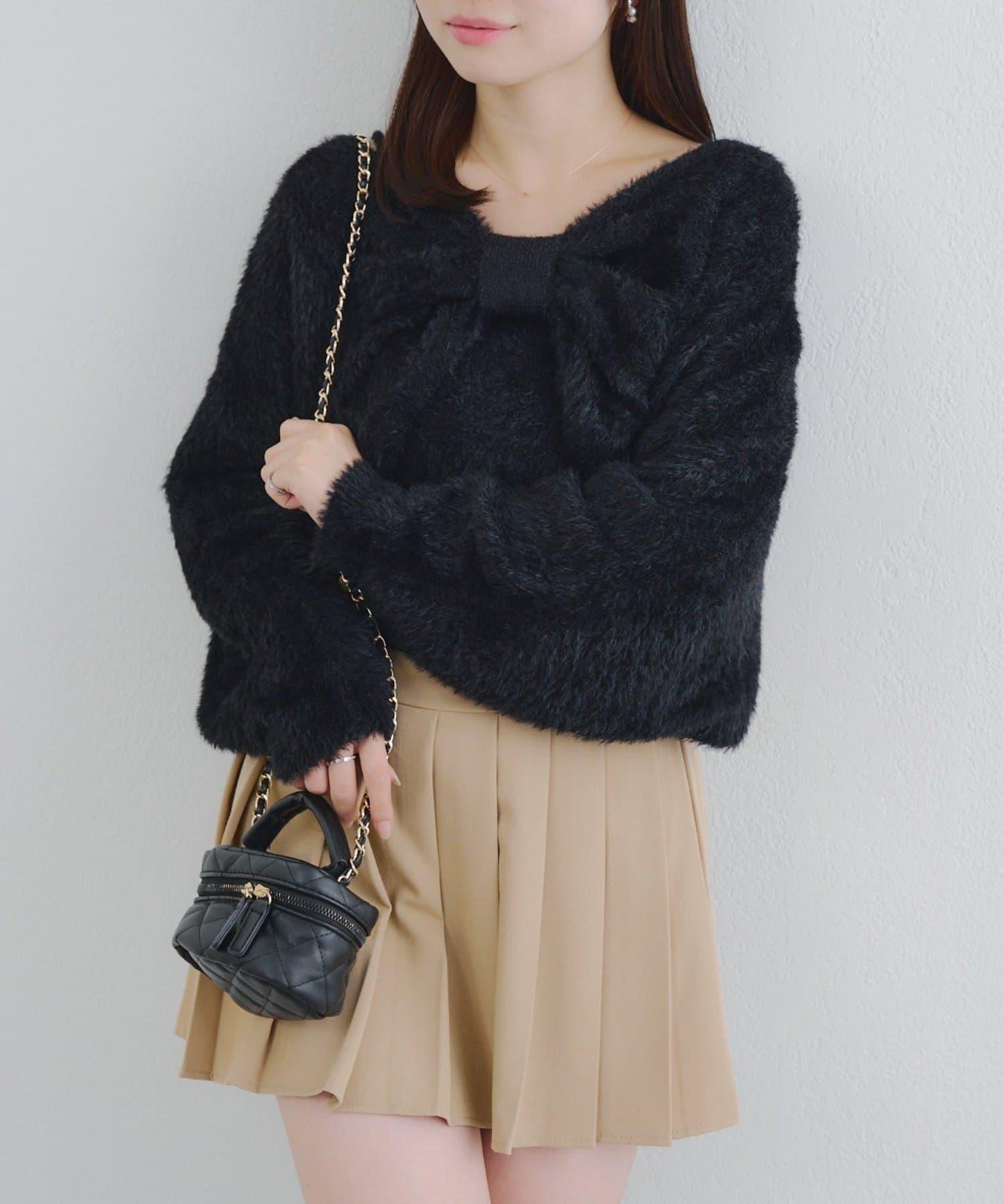 【2件套】吊帶+蝴蝶結羽毛針織衫