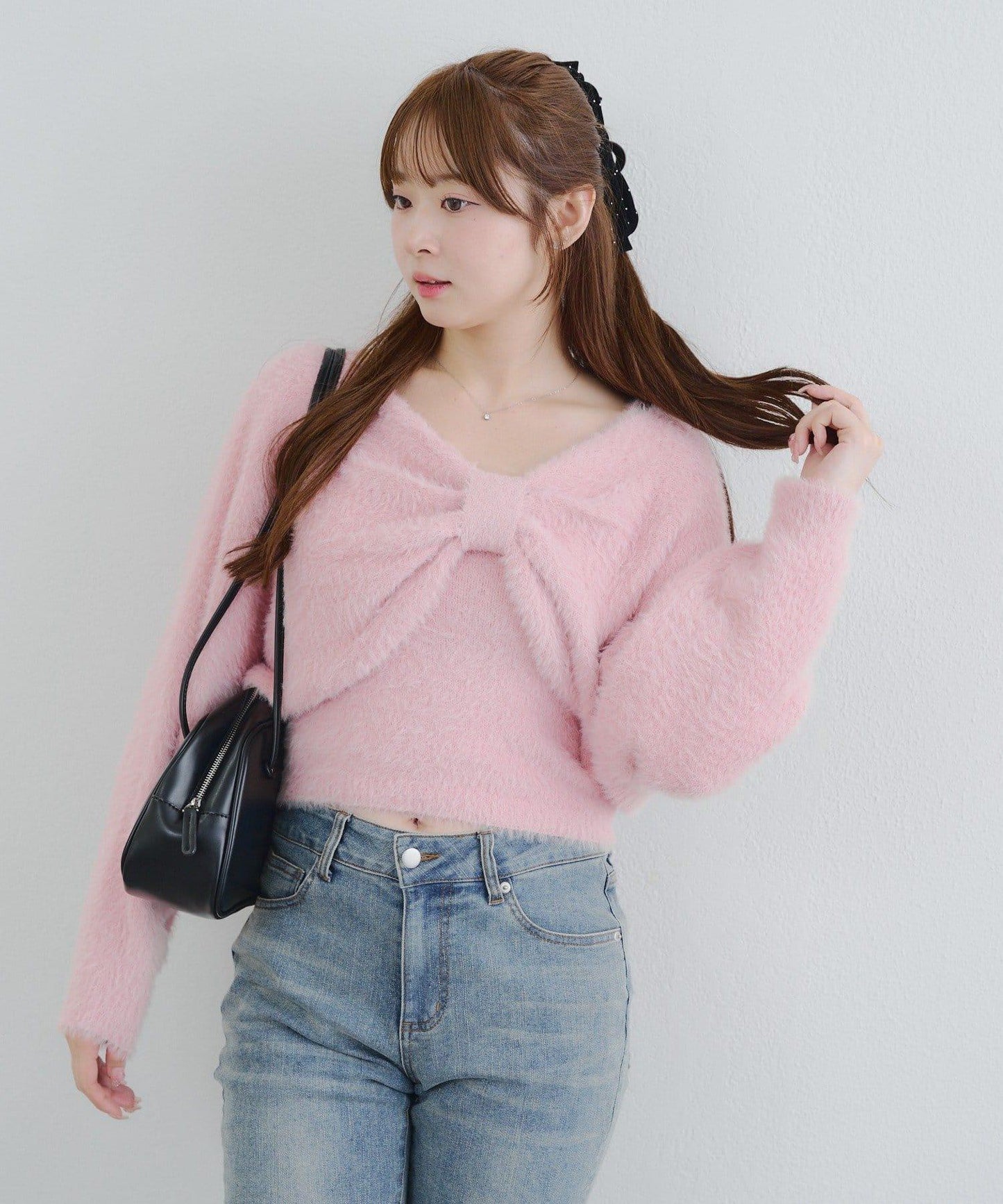 【2件套】吊帶+蝴蝶結羽毛針織衫