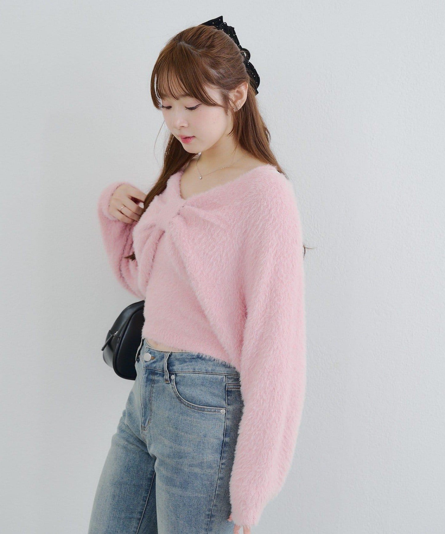 【2件套】吊帶+蝴蝶結羽毛針織衫