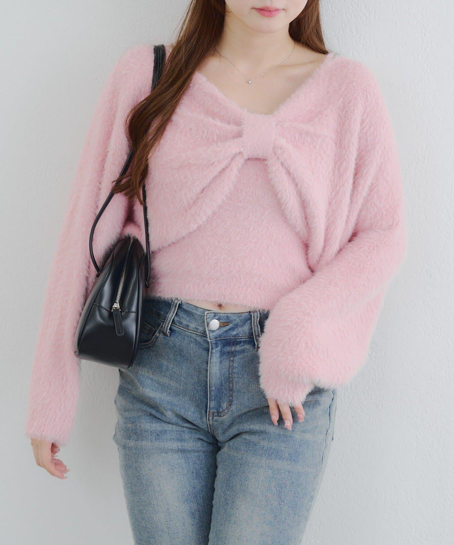 【2件套】吊帶+蝴蝶結羽毛針織衫