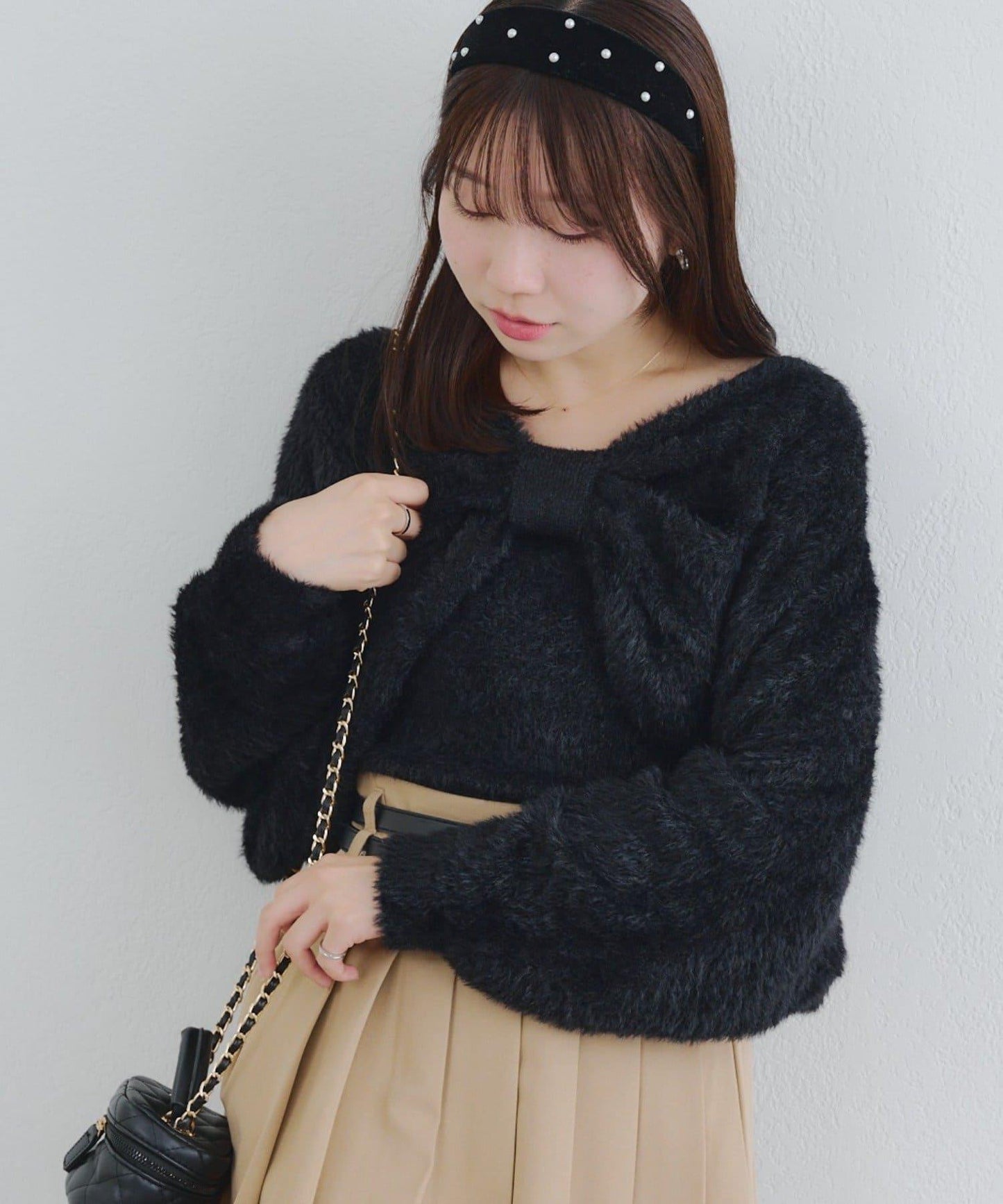 【2件套】吊帶+蝴蝶結羽毛針織衫