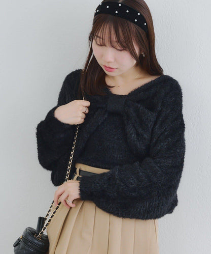 【2件套】吊帶+蝴蝶結羽毛針織衫