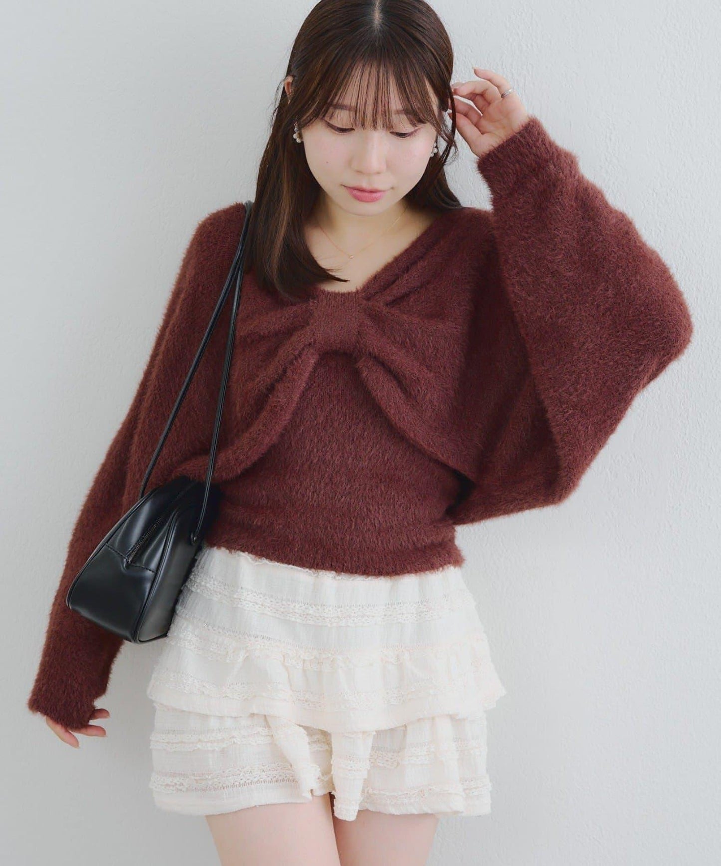 【2件套】吊帶+蝴蝶結羽毛針織衫