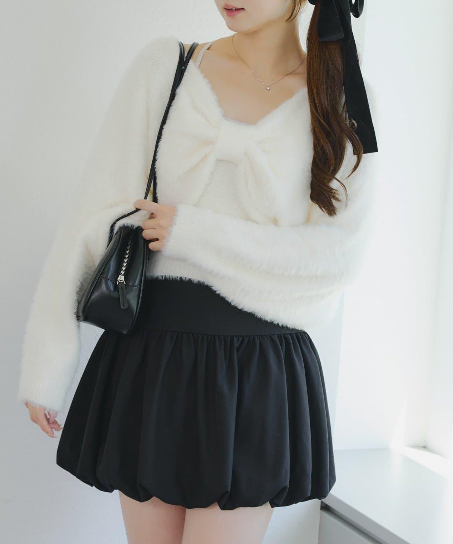 【2件套】吊帶+蝴蝶結羽毛針織衫