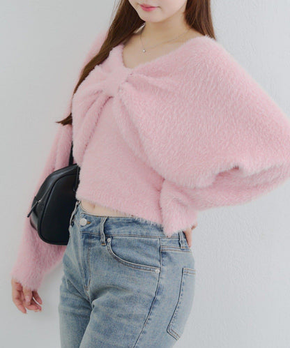 【2件套】吊帶+蝴蝶結羽毛針織衫