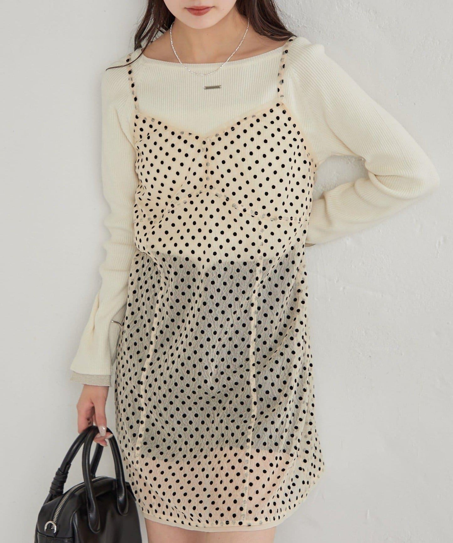 波點網紗吊帶長款上衣