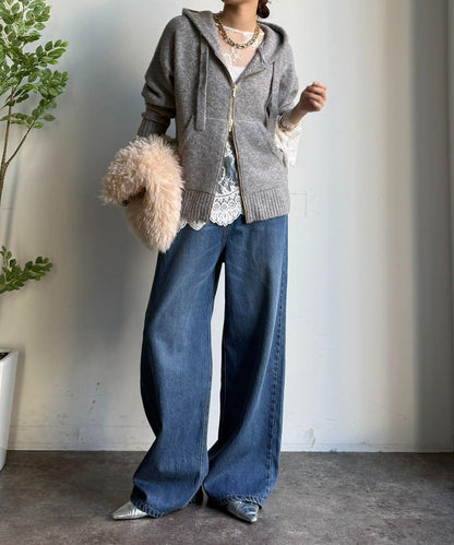 絨毛紗線拉鍊連帽衫