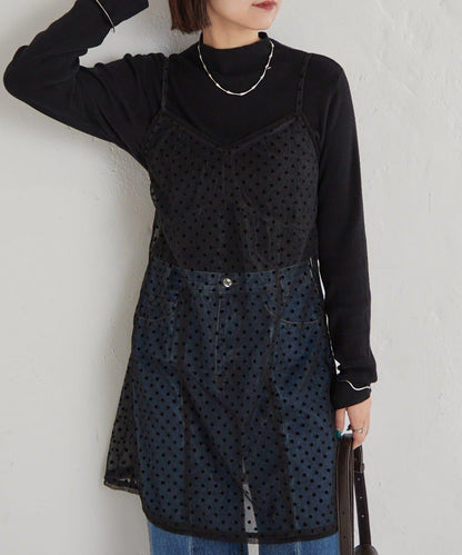 波點網紗吊帶長款上衣