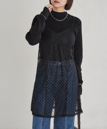 波點網紗吊帶長款上衣