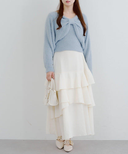 【2件套】吊帶+蝴蝶結羽毛針織衫