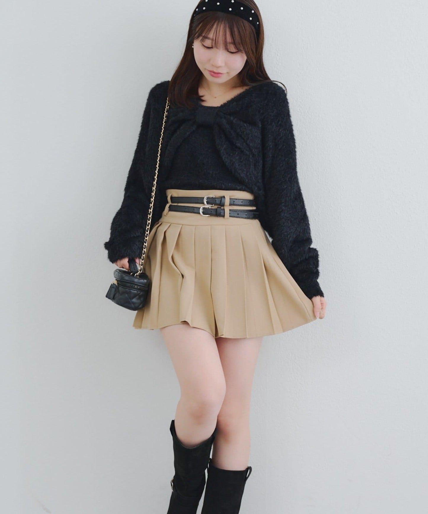 【2件套】吊帶+蝴蝶結羽毛針織衫