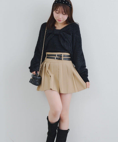 【2件套】吊帶+蝴蝶結羽毛針織衫