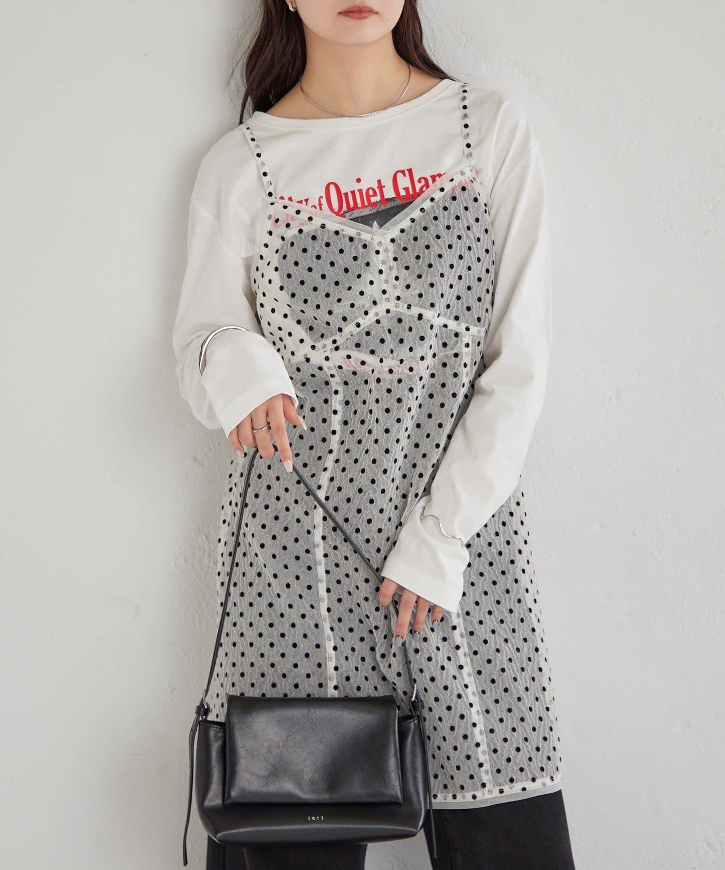 波點網紗吊帶長款上衣