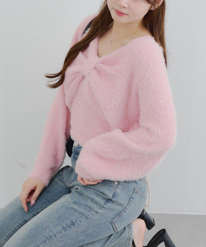 【2件套】吊帶+蝴蝶結羽毛針織衫