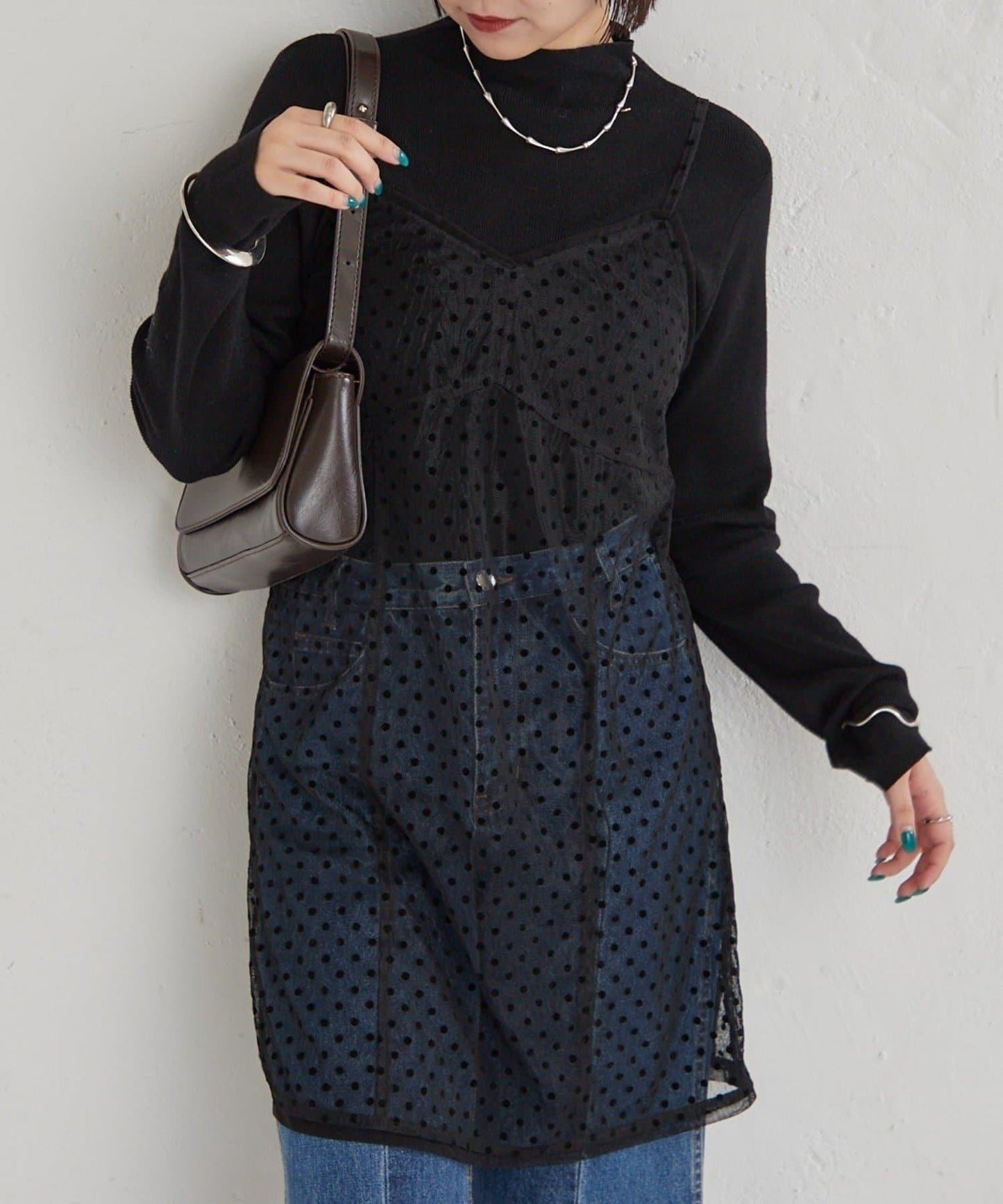 波點網紗吊帶長款上衣