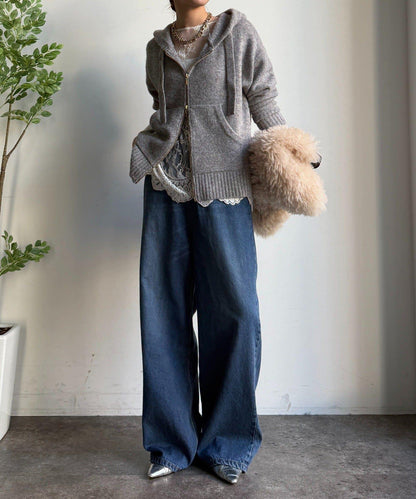 絨毛紗線拉鍊連帽衫