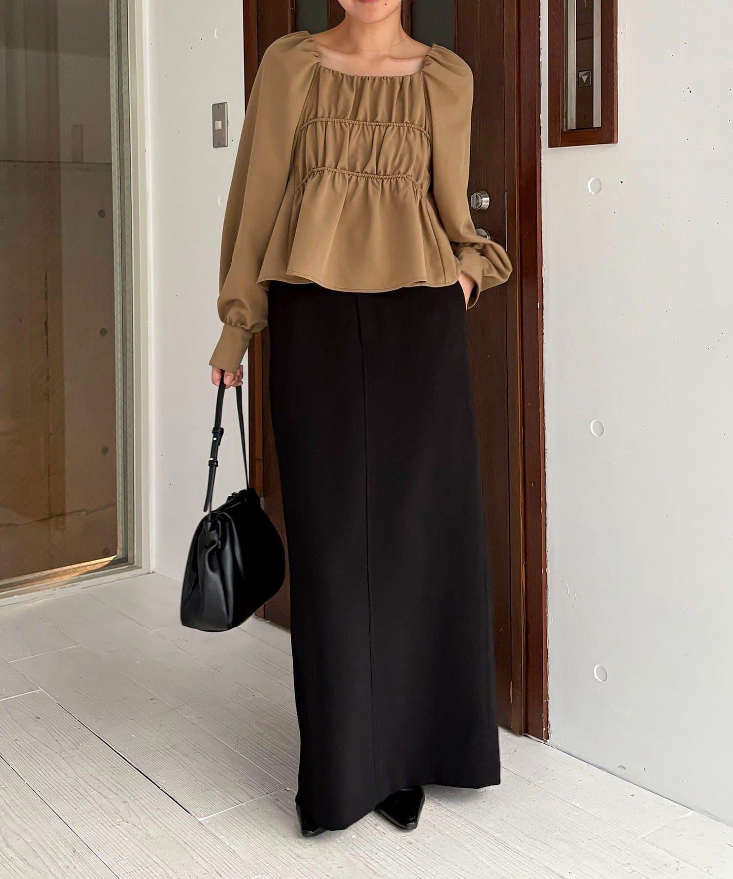 【前後兩穿設計】方領泡泡袖襯衫