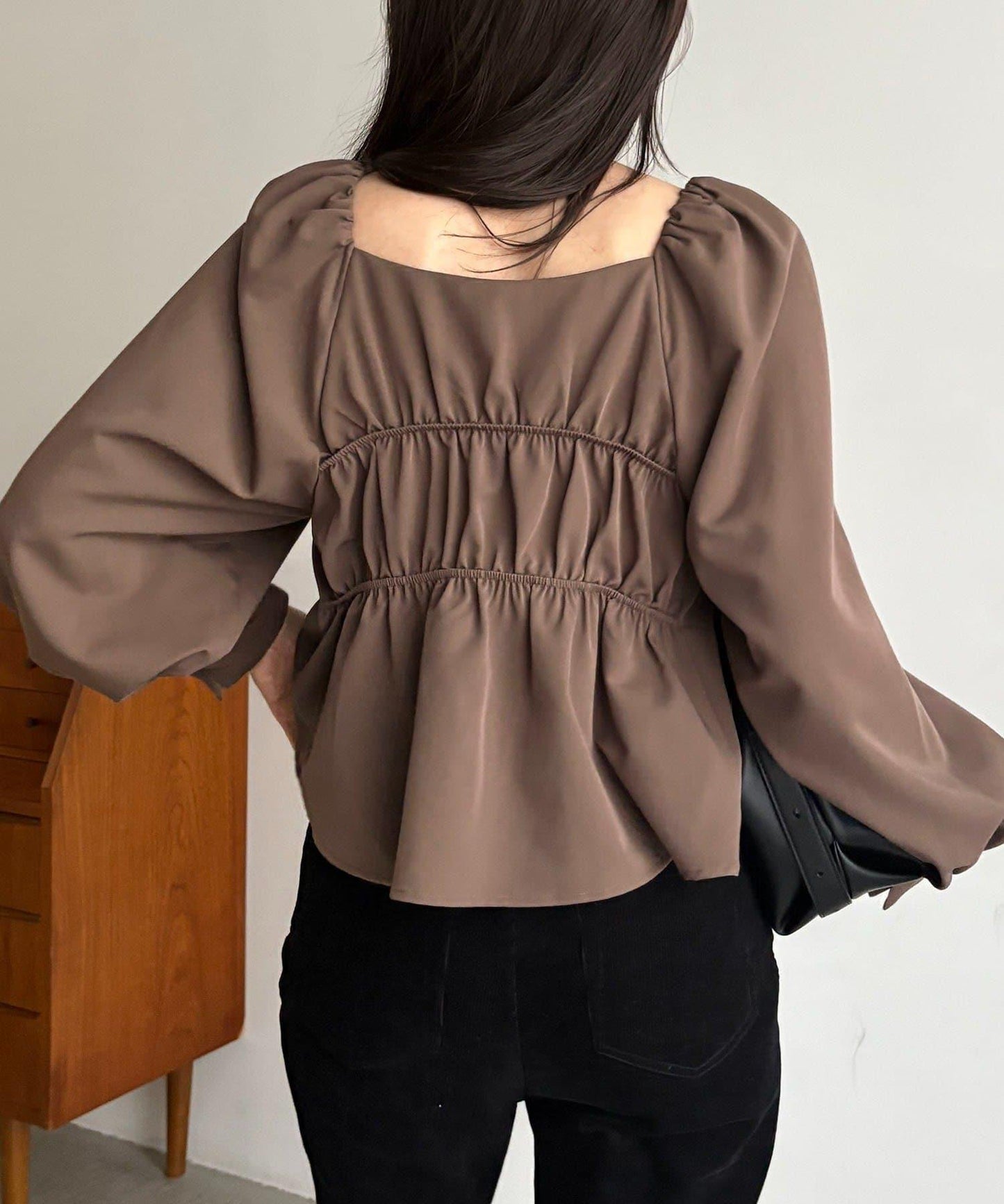 【前後兩穿設計】方領泡泡袖襯衫