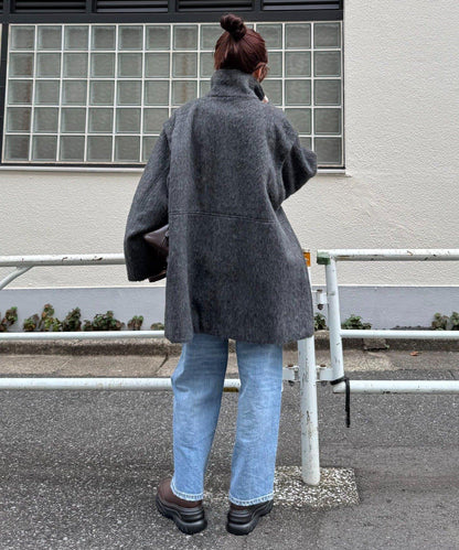 可拆卸毛絨袖立領中長款外套