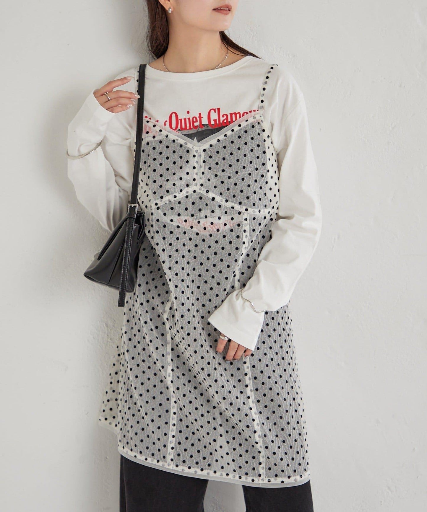 波點網紗吊帶長款上衣