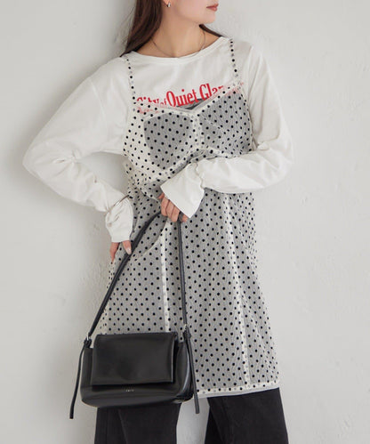 波點網紗吊帶長款上衣