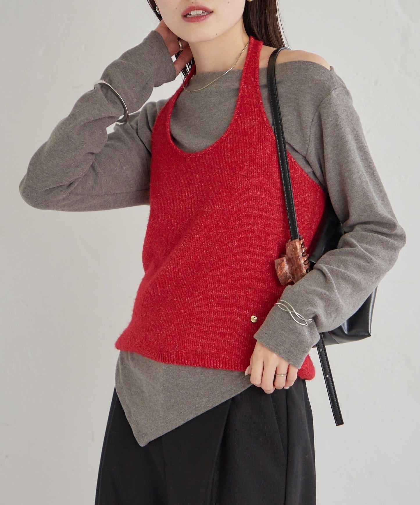 掛脖短款背心套裝長袖T恤