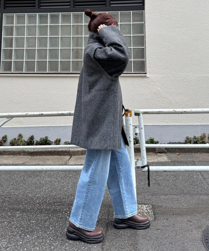 可拆卸毛絨袖立領中長款外套