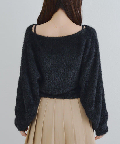 【2件套】吊帶+蝴蝶結羽毛針織衫