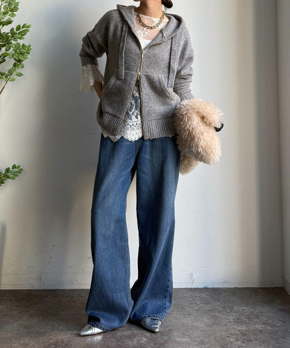 絨毛紗線拉鍊連帽衫