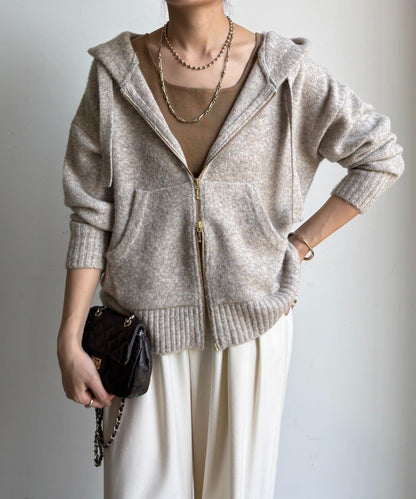 絨毛紗線拉鍊連帽衫