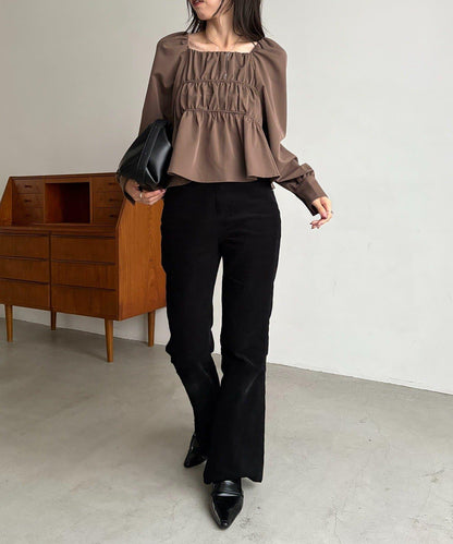 【前後兩穿設計】方領泡泡袖襯衫