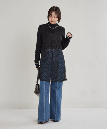 波點網紗吊帶長款上衣
