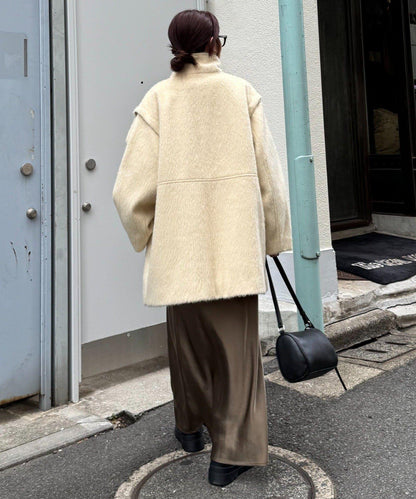 可拆卸毛絨袖立領中長款外套