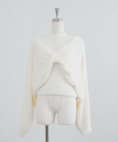 【2件套】吊帶+蝴蝶結羽毛針織衫