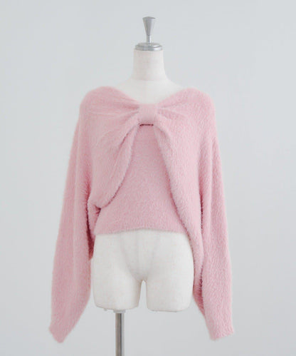 【2件套】吊帶+蝴蝶結羽毛針織衫