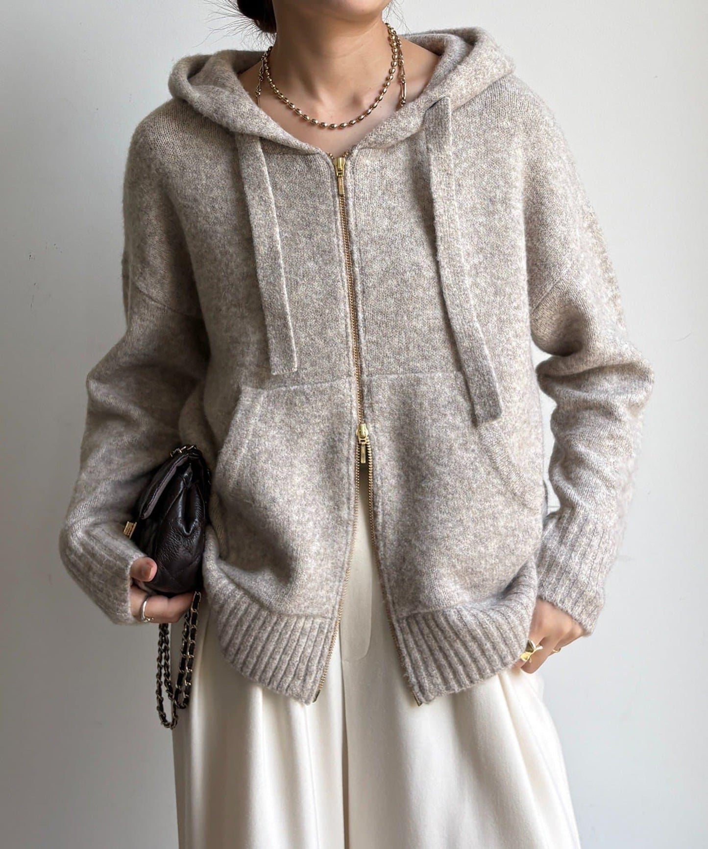 絨毛紗線拉鍊連帽衫