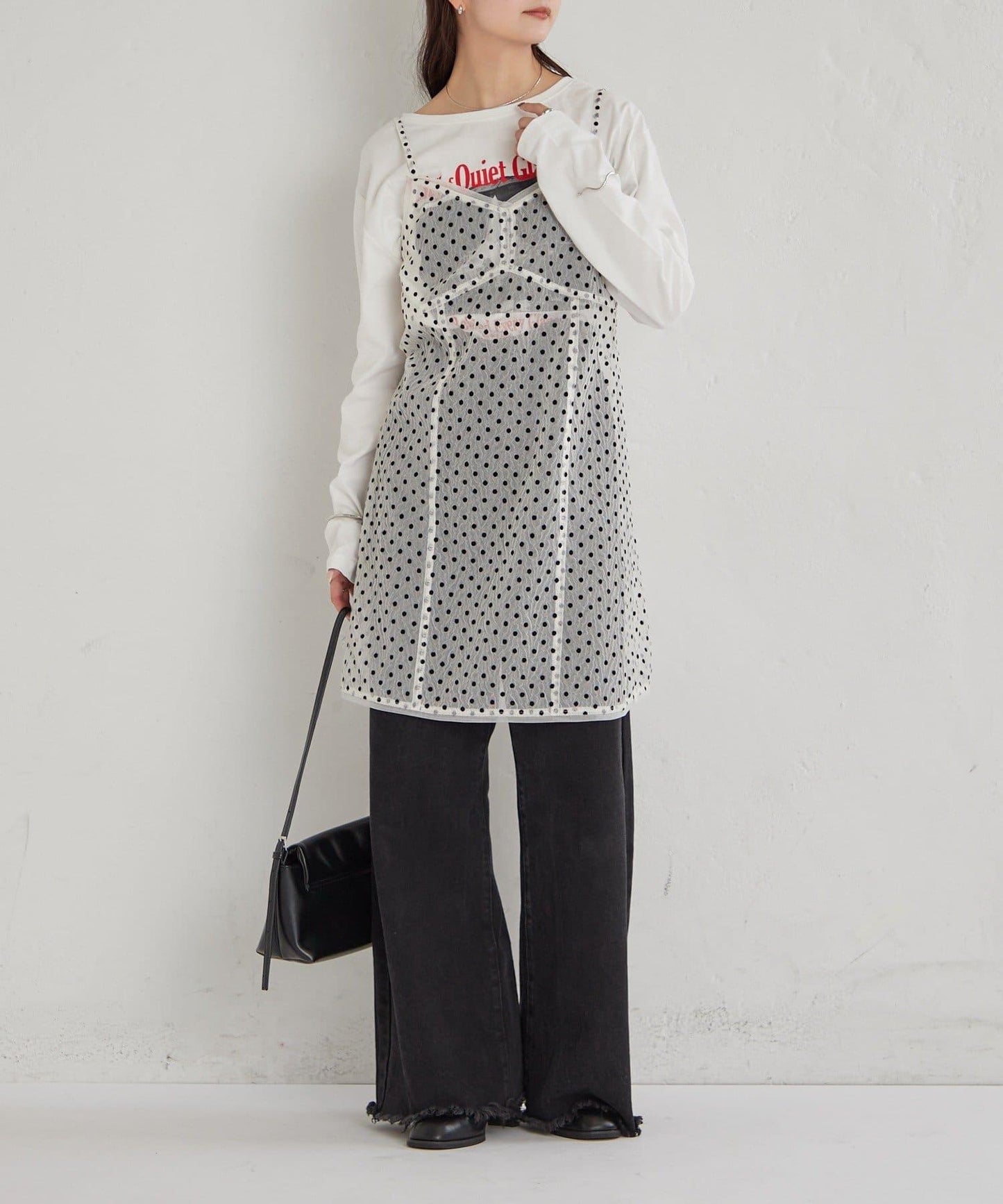 波點網紗吊帶長款上衣