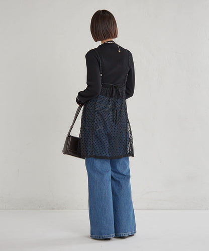 波點網紗吊帶長款上衣