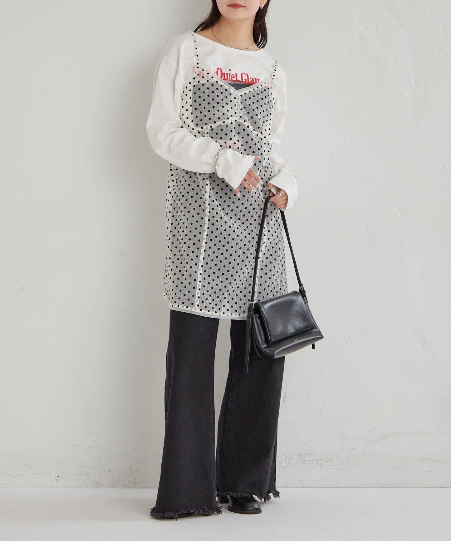 波點網紗吊帶長款上衣